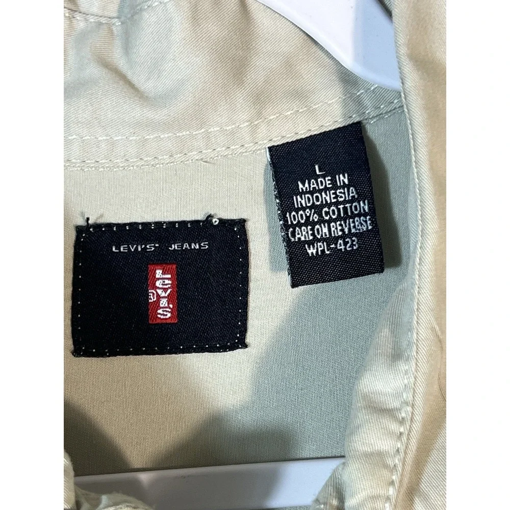 Levis Jeans Mens Large Long Sleeve Button Down Shirt Khaki Beige Cotton Twill L